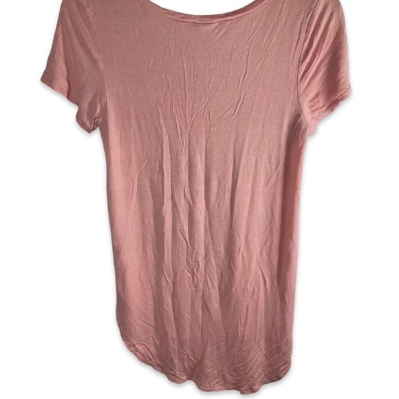 Size: Medium - Pink T-Shirt w/ Hi-Lo Hem & Criss-Cross Neckline - Picture 3 of 3
